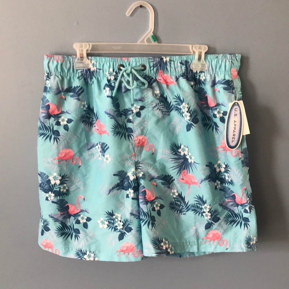 NWT US Apparel turquoise flamingo mens swimming shorts/trunks size XL